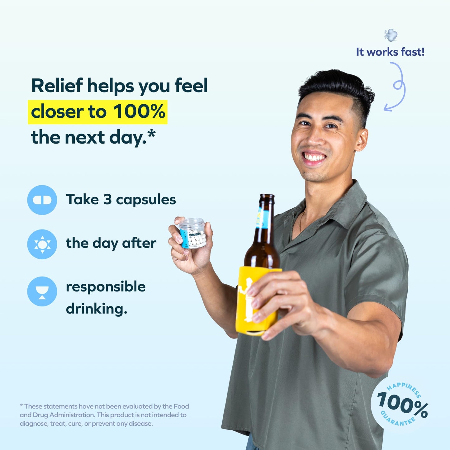 Cheers Relief – Next Morning Aid with Ginger, Willow Bark, L-Theanine & Caffeine | 12 Doses