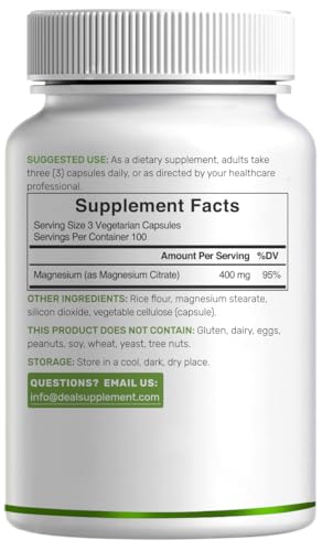 Magnesium Citrate 400mg – 300 Veggie Capsules | Chelated & High Absorption