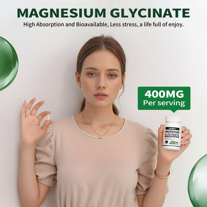 Magnesium Glycinate 400 mg – Chelated, High Absorption, Gentle on Stomach | 90 Vegetarian Capsules