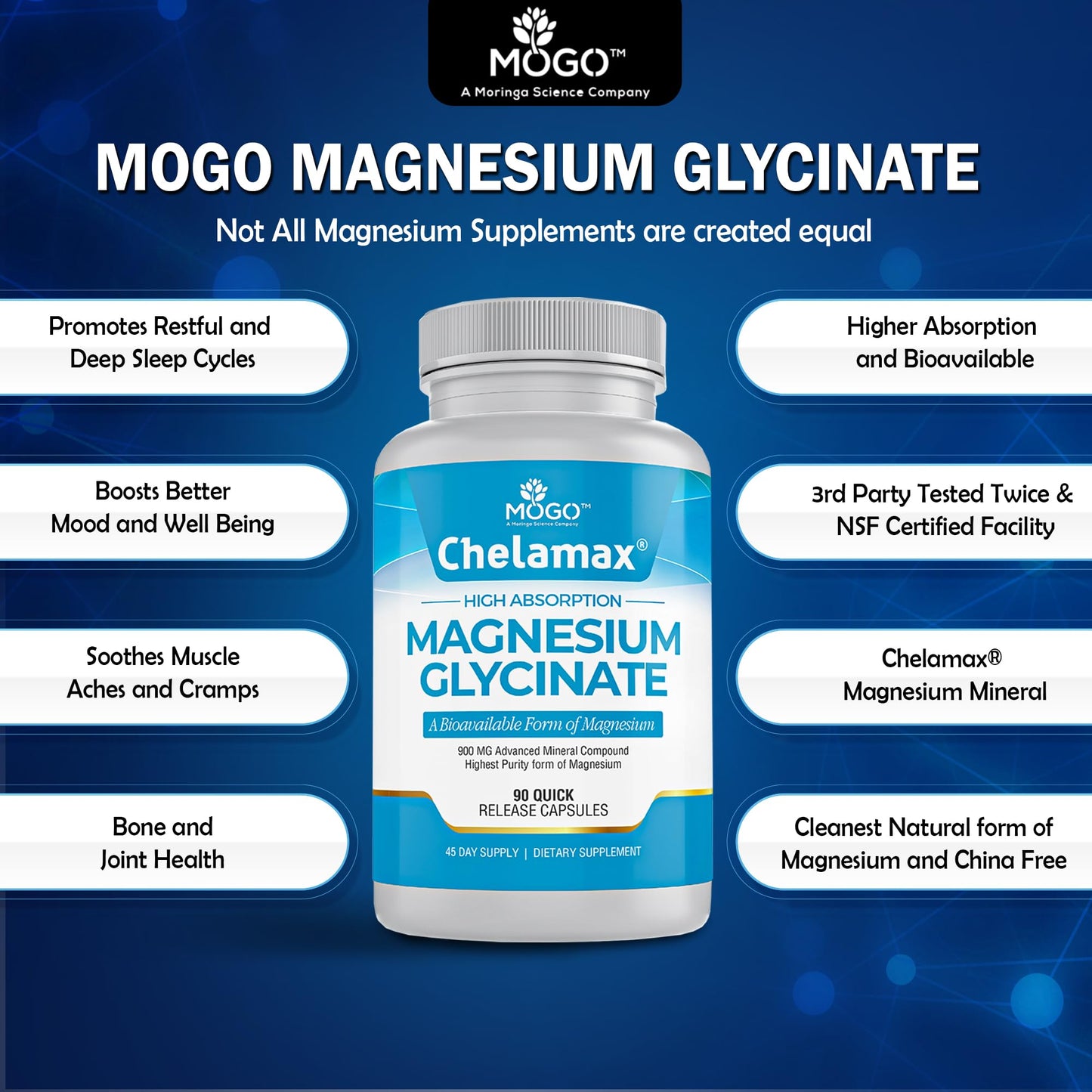 Chelamax Magnesium Glycinate | Dead Sea Sourced, 200mg Elemental Mg | Sleep & Muscle Health