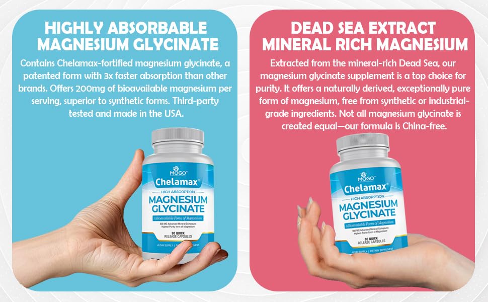 Chelamax Magnesium Glycinate | Dead Sea Sourced, 200mg Elemental Mg | Sleep & Muscle Health