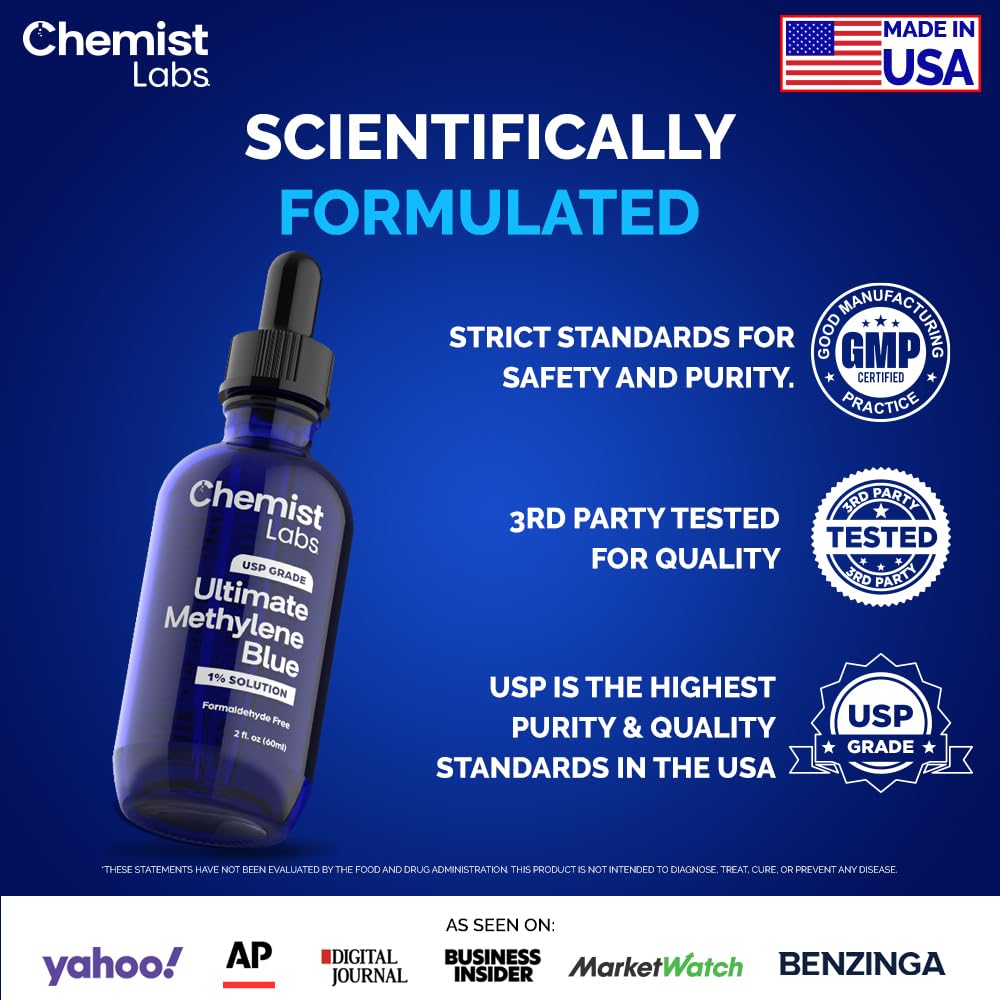 Chemist Labs 1% Methylene Blue Drops – USP Grade, 99% Purity, Made in USA, 2oz