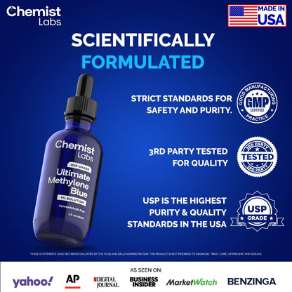 Chemist Labs 1% Methylene Blue Drops – USP Grade, 99% Purity, Made in USA, 2oz