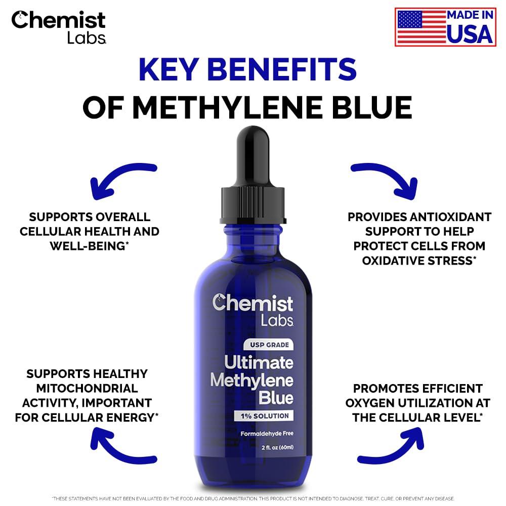 Chemist Labs 1% Methylene Blue Drops – USP Grade, 99% Purity, Made in USA, 2oz