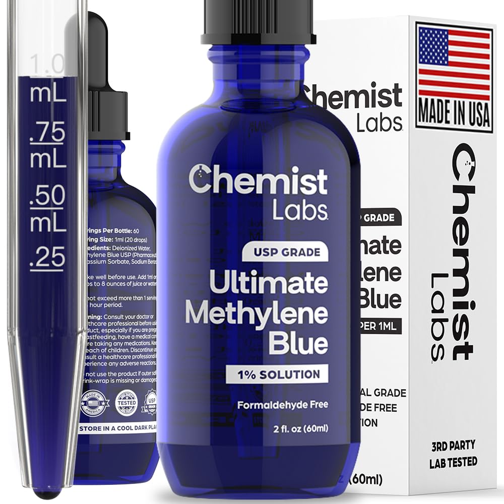 Chemist Labs 1% Methylene Blue Drops – USP Grade, 99% Purity, Made in USA, 2oz