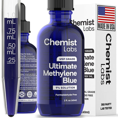 Chemist Labs 1% Methylene Blue Drops – USP Grade, 99% Purity, Made in USA, 2oz