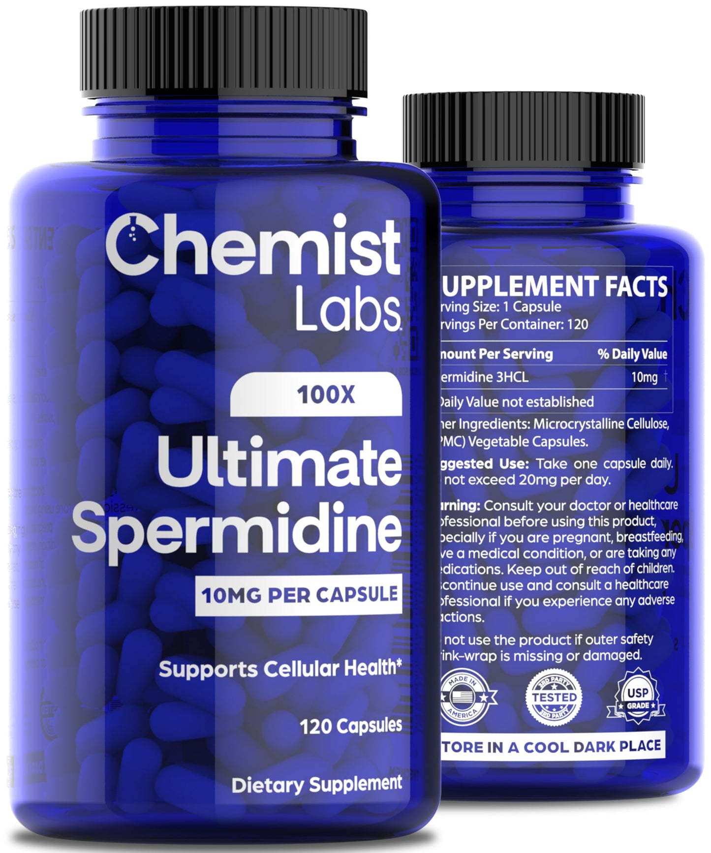Chemist Labs Spermidine Supplements – 100x Formula, 10 mg/capsule, 120 Servings, Vegan, 3rd-Party Tested