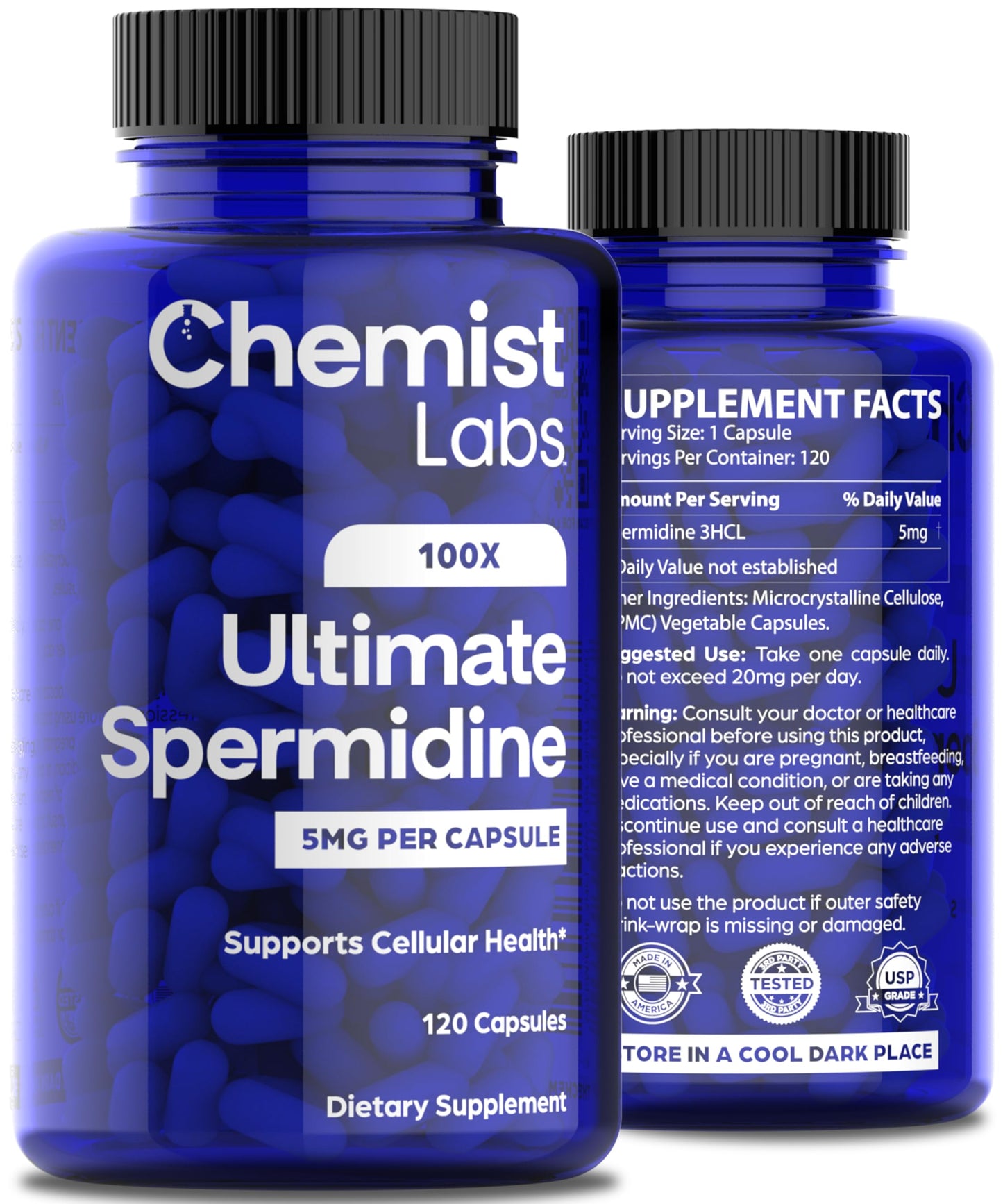 Chemist Labs Spermidine Supplements for Longevity - 5 mg, 120 Servings, Vegan, 3rd-Party Tested
