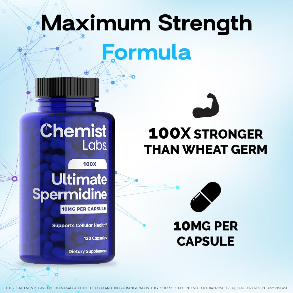 Chemist Labs Spermidine Supplements – 100x Formula, 10 mg/capsule, 120 Servings, Vegan, 3rd-Party Tested