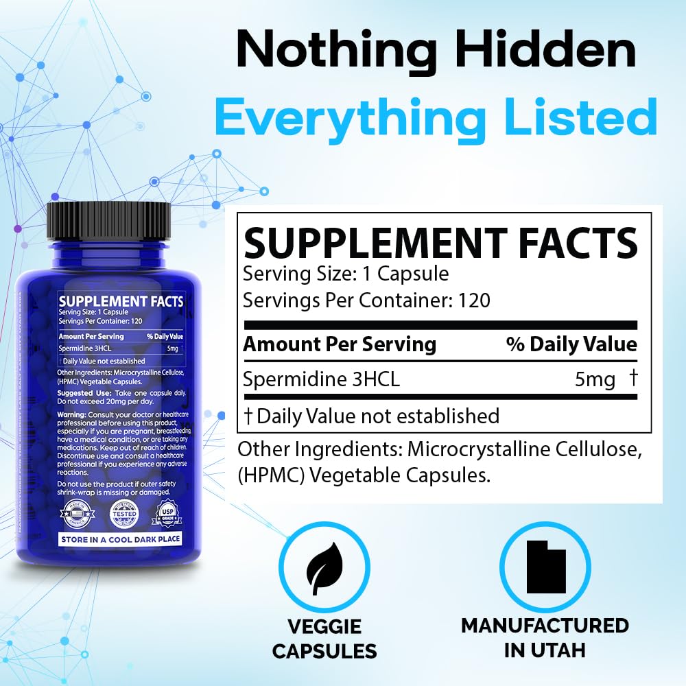 Chemist Labs Spermidine Supplements for Longevity - 5 mg, 120 Servings, Vegan, 3rd-Party Tested