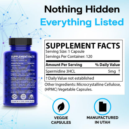 Chemist Labs Spermidine Supplements for Longevity - 5 mg, 120 Servings, Vegan, 3rd-Party Tested