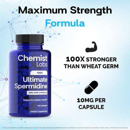 Chemist Labs Spermidine Supplements for Longevity - 5 mg, 120 Servings, Vegan, 3rd-Party Tested