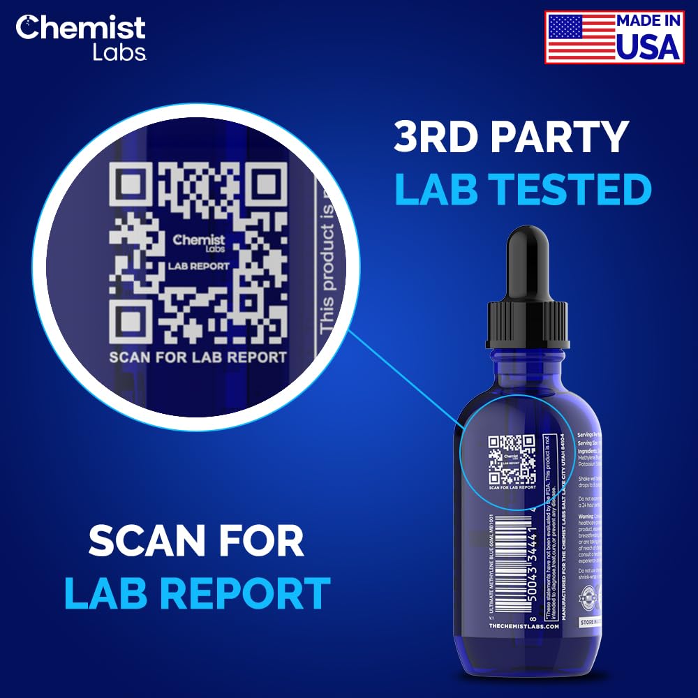Chemist Labs 1% Methylene Blue Drops – USP Grade, 99% Purity, Made in USA, 2oz
