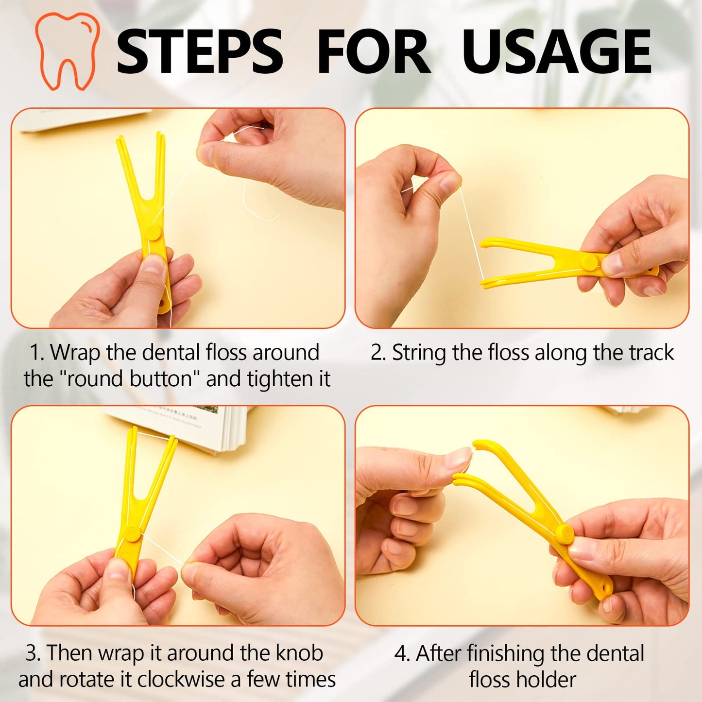 Chengu 4-Piece Dental Floss Holder – Reusable Flosser, Flossmate Handle (Red & Yellow)