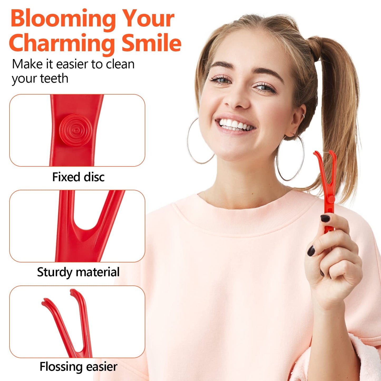 Chengu 4-Piece Dental Floss Holder – Reusable Flosser, Flossmate Handle (Red & Yellow)