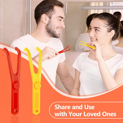 Chengu 4-Piece Dental Floss Holder – Reusable Flosser, Flossmate Handle (Red & Yellow)