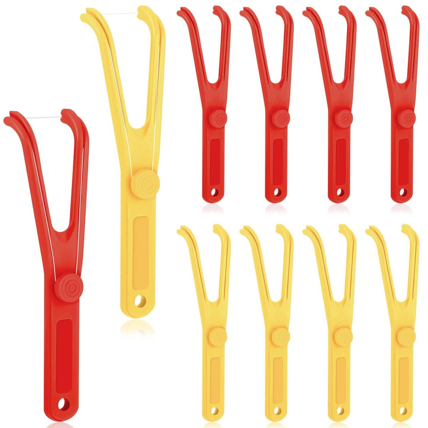 Chengu 10 Pieces Dental Floss Holder - Reusable Y-Shape Flosser (Red & Yellow)