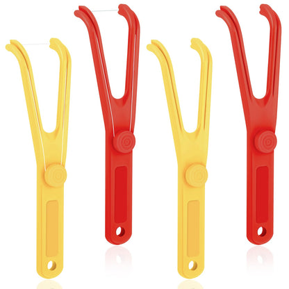 Chengu 4-Piece Dental Floss Holder – Reusable Flosser, Flossmate Handle (Red & Yellow)