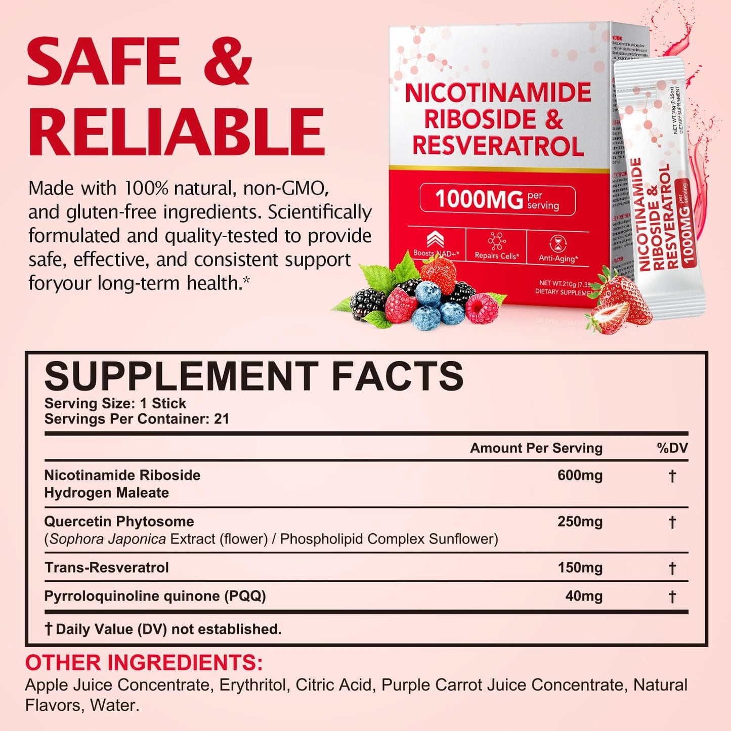 Chenyayun 1000MG Liposomal NAD+ Liquid with Resveratrol & Quercetin – Cellular Longevity, Anti-Aging, Energy | 21 Packets