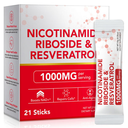 Chenyayun 1000MG Liposomal NAD+ Liquid with Resveratrol & Quercetin – Cellular Longevity, Anti-Aging, Energy | 21 Packets