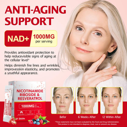 Chenyayun 1000MG Liposomal NAD+ Liquid with Resveratrol & Quercetin – Cellular Longevity, Anti-Aging, Energy | 21 Packets