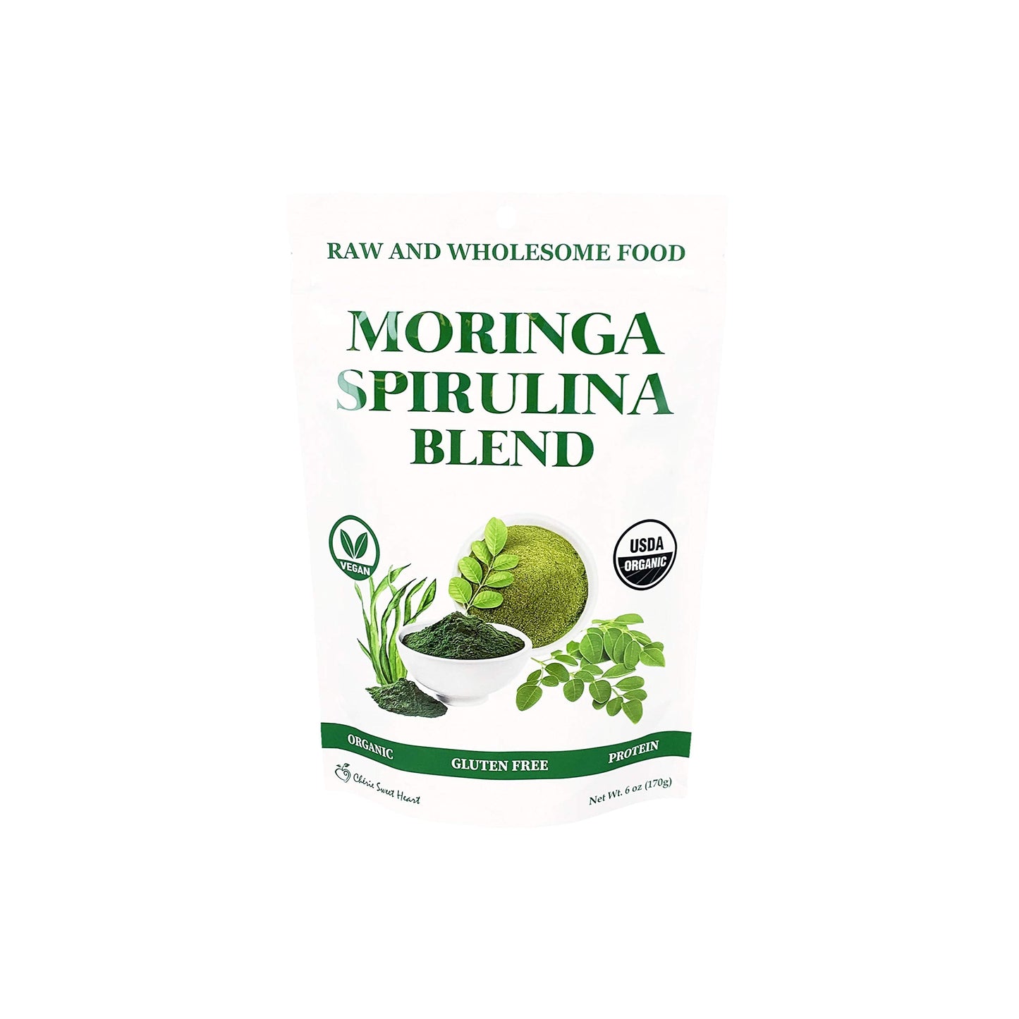 Chérie Sweet Heart Organic Moringa & Spirulina Superfood Blend – 6 oz | USDA Organic, Non-GMO, Vegan, Gluten-Free