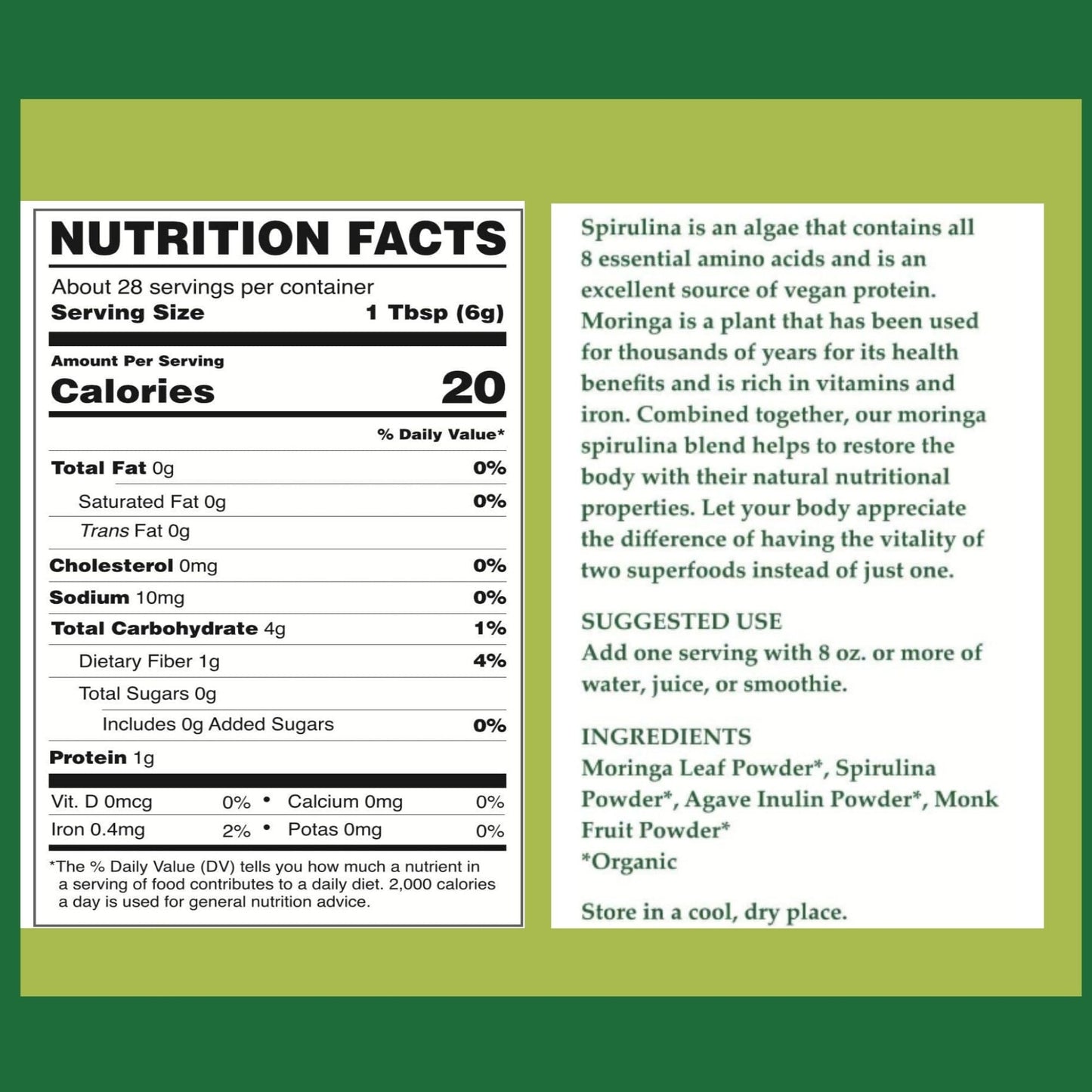 Chérie Sweet Heart Organic Moringa & Spirulina Superfood Blend – 6 oz | USDA Organic, Non-GMO, Vegan, Gluten-Free