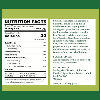 Chérie Sweet Heart Organic Moringa & Spirulina Superfood Blend – 6 oz | USDA Organic, Non-GMO, Vegan, Gluten-Free