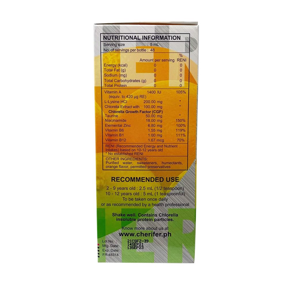 Cherifer Forte Syrup with Zinc, Taurine & CGF + Zinc Orange Flavor 240 ml