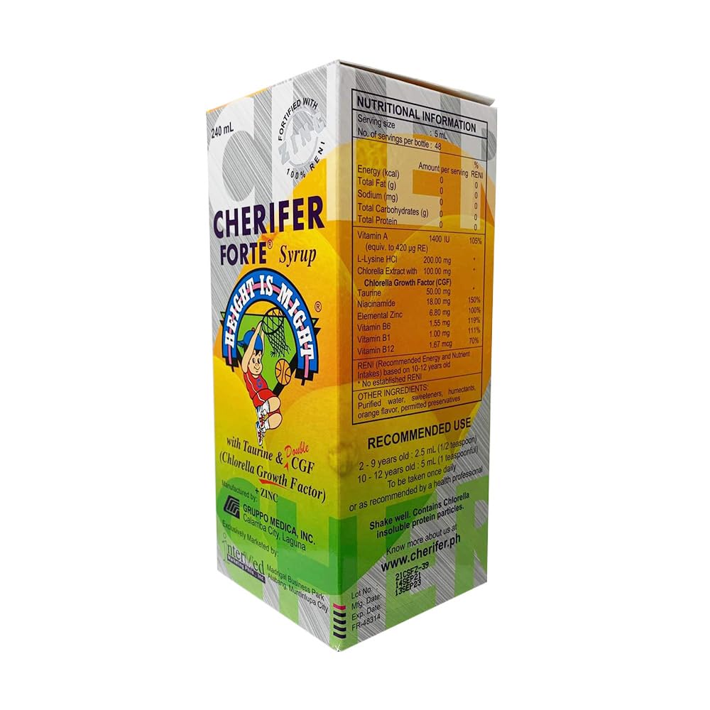 Cherifer Forte Syrup with Zinc, Taurine & CGF + Zinc Orange Flavor 240 ml