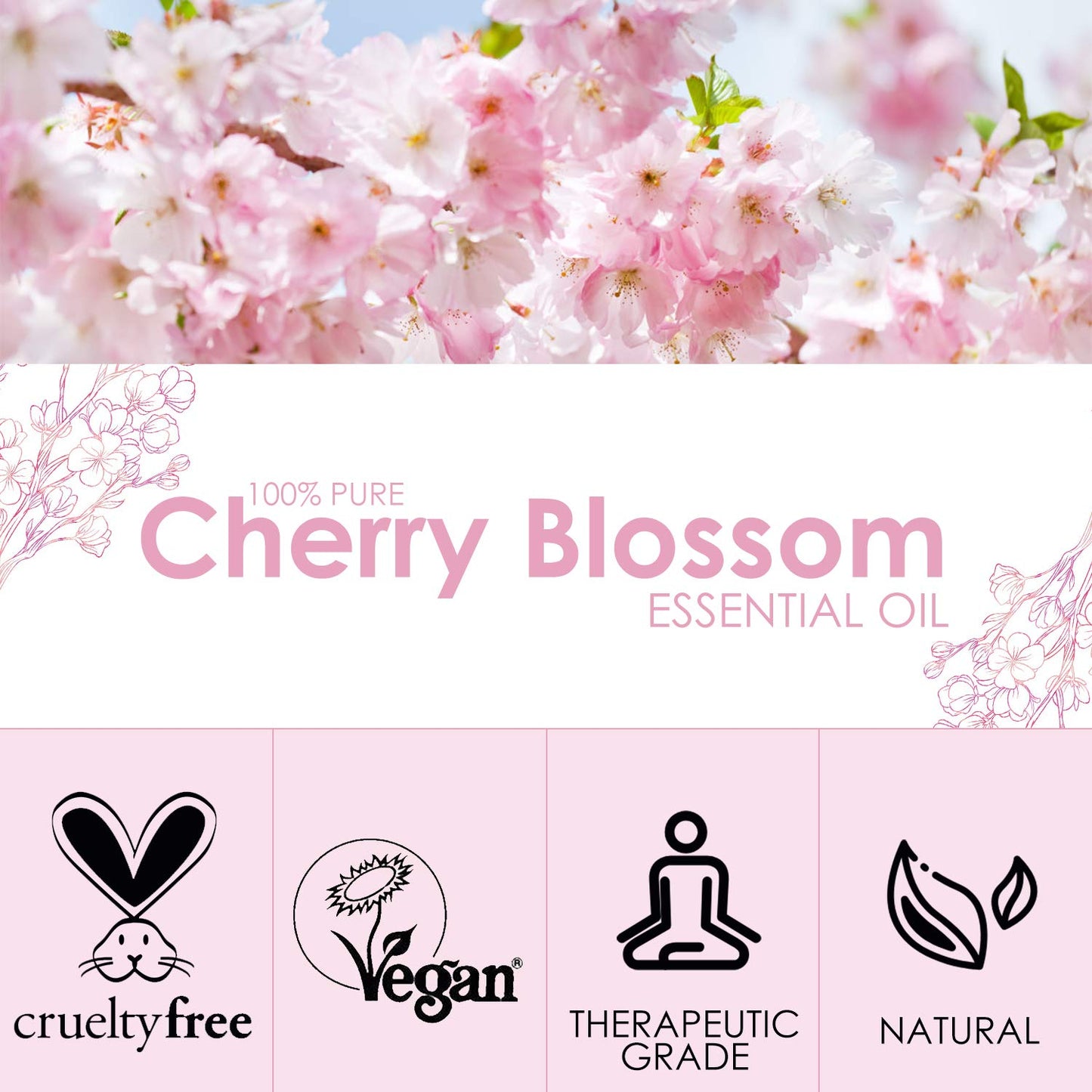 Cherry Blossom Essential Oil 120ml (4 Fl Oz) | SALKING Pure & Natural Fragrance Oils for Diffuser, Soap, Candle Making, Perfume