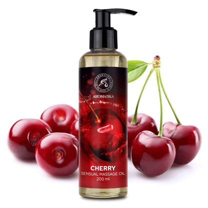 Cherry Sensual Massage Oil for Couples - Almond & Grapeseed Blend - 6.8 oz