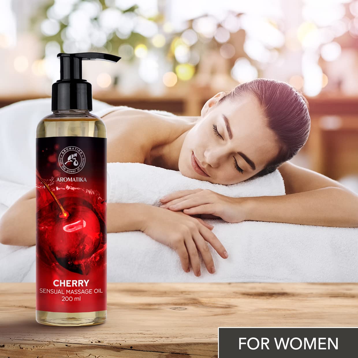 Cherry Sensual Massage Oil for Couples - Almond & Grapeseed Blend - 6.8 oz