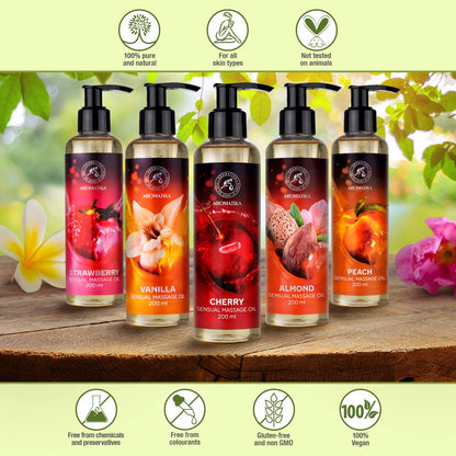 Cherry Sensual Massage Oil for Couples - Almond & Grapeseed Blend - 6.8 oz