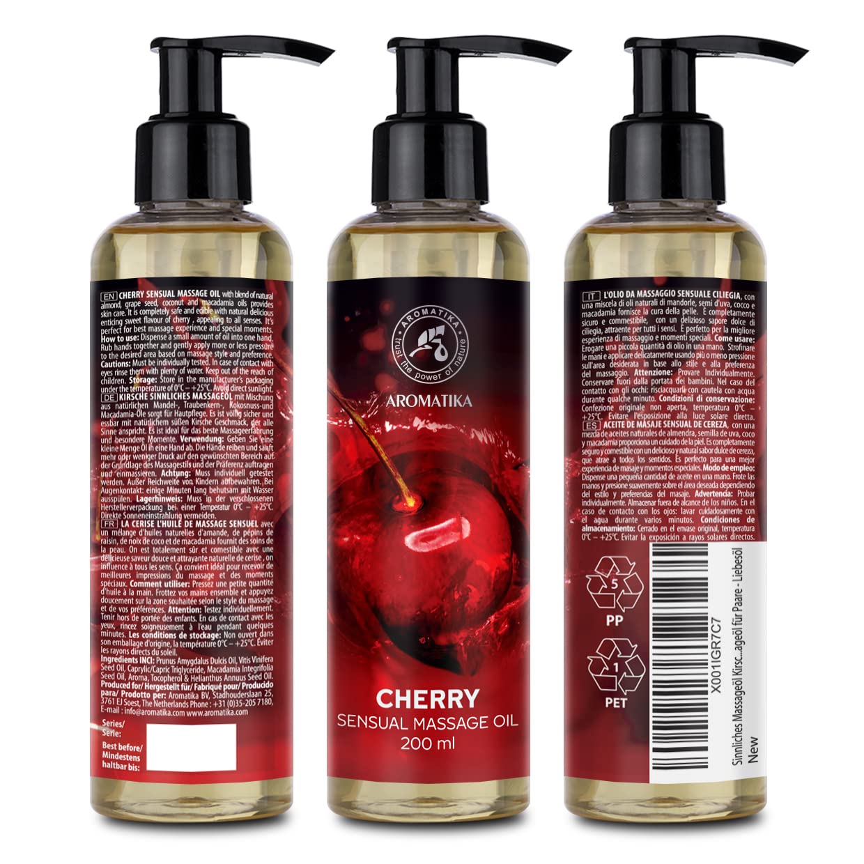Cherry Sensual Massage Oil for Couples - Almond & Grapeseed Blend - 6.8 oz