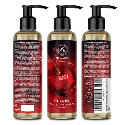 Cherry Sensual Massage Oil for Couples - Almond & Grapeseed Blend - 6.8 oz
