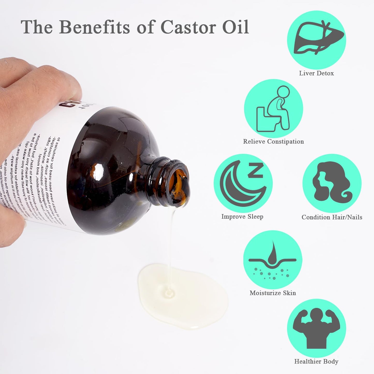 Castor Oil Organic Cold Pressed Unrefined – Glass Bottle 16oz/473ml | 6-Piece Castor Oil Pack Kit