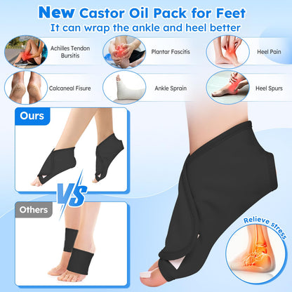 Castor Oil Pack Wrap Kit – 10 Pcs Reusable Organic Cotton with Adjustable Straps (Black)