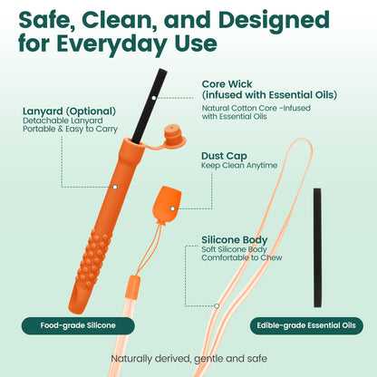 Chewable Silicone Aroma Sticks with Essential Oils for Stress Relief & Fresh Breath (Orange) – Improve Pen Biting & Smoking Habits