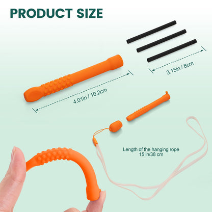 Chewable Silicone Aroma Sticks with Essential Oils for Stress Relief & Fresh Breath (Orange) – Improve Pen Biting & Smoking Habits