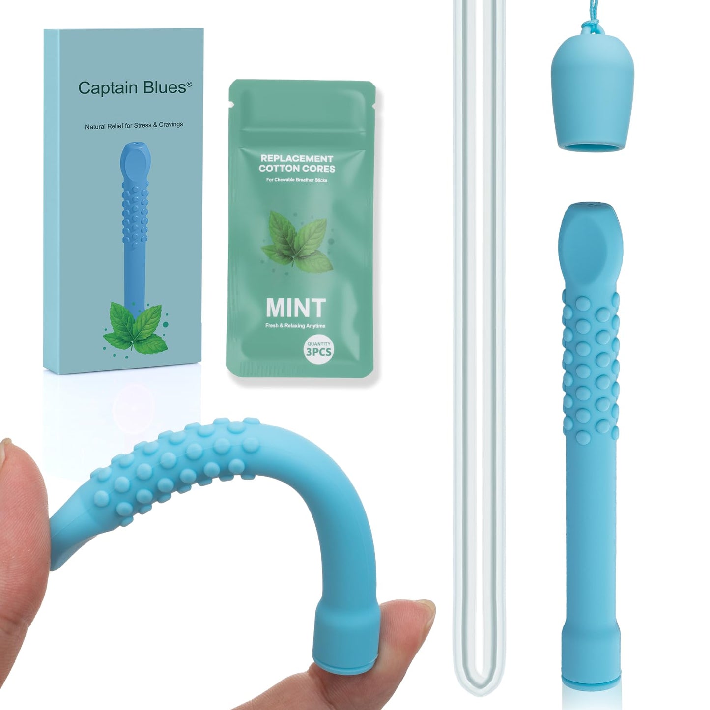 Chewable Silicone Aroma Sticks with Essential Oils – Stress Relief & Fresh Breath (Blue)