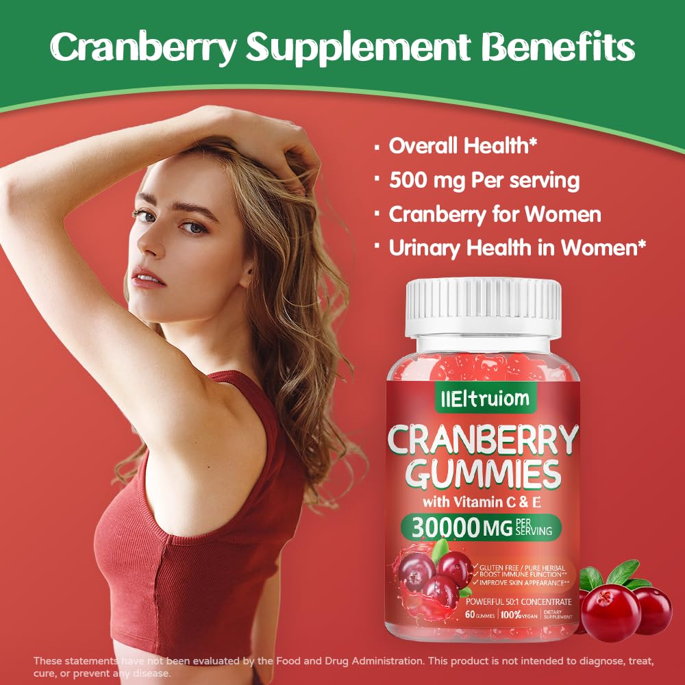IIEltruiom Cranberry Gummies – Urinary Tract Health (Women & Men), 50x Concentrate, Hibiscus, 120 Counts