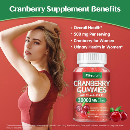 IIEltruiom Cranberry Gummies – Urinary Tract Health (Women & Men), 50x Concentrate, Hibiscus, 120 Counts