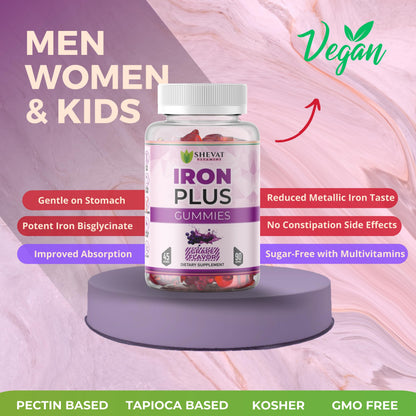 Made in USA 90 Iron Gummies for Women – Vegan, Gluten Free & Immune Support (Grape)