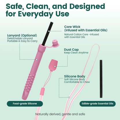 Chewable Silicone Aroma Sticks with Essential Oils – Stress Relief & Fresh Breath (Pink)