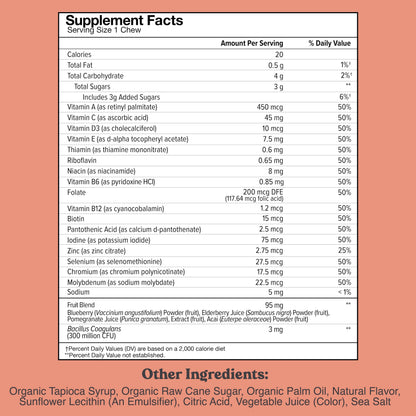 Chewsy Kids’ Multivitamin: Wild Berry Candy-Style Daily Vitamin Chews + Probiotics & Superfoods | 30-Day Supply
