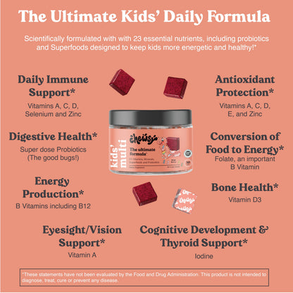 Chewsy Kids’ Multivitamin: Wild Berry Candy-Style Daily Vitamin Chews + Probiotics & Superfoods | 30-Day Supply