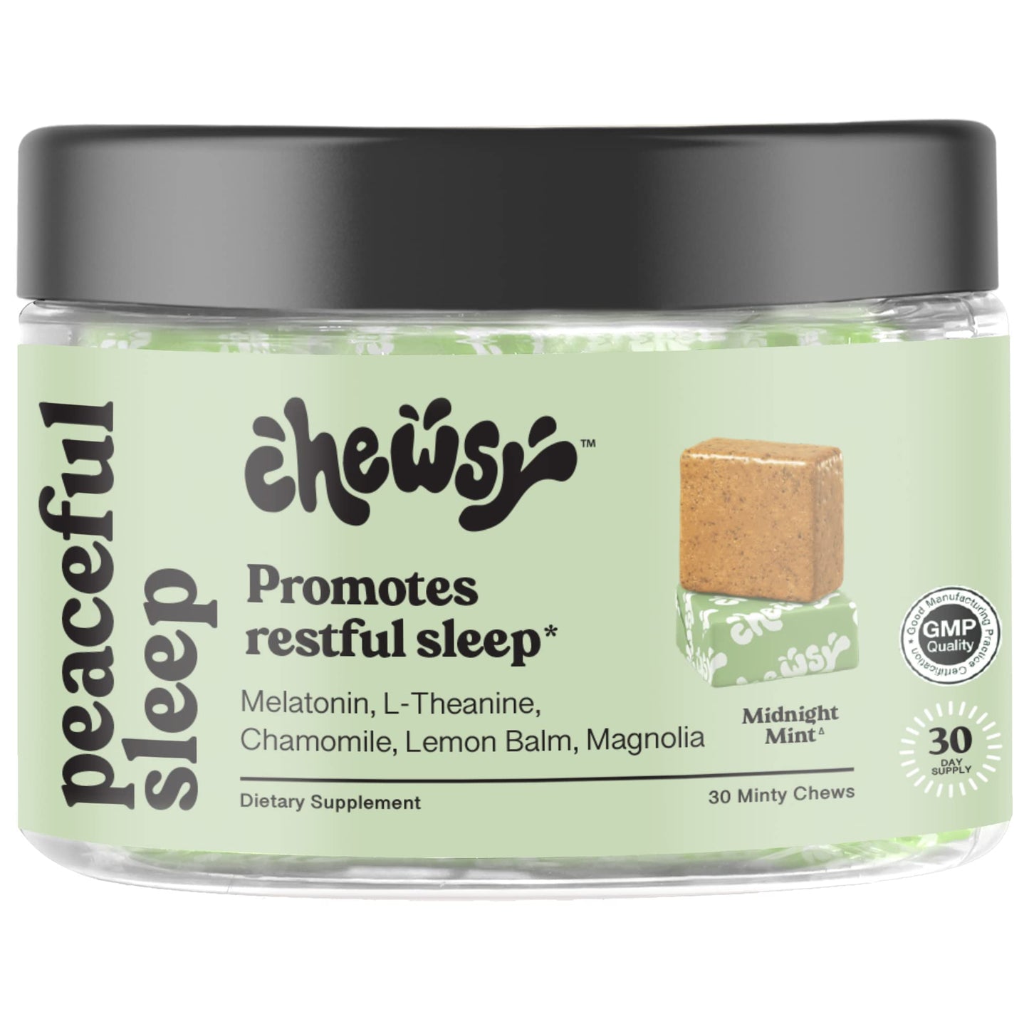 Chewsy Peaceful Sleep Chews – Sleep Support with 3 mg Melatonin, 200 mg L-Theanine