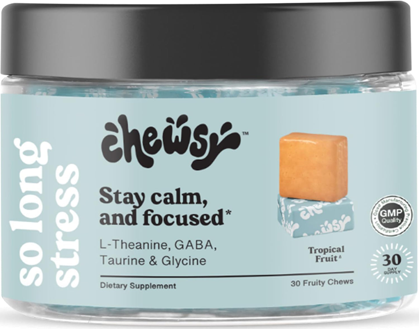 Chewsy So Long Stress – Calm Fruity Chews with L-Theanine, GABA, Magnesium | Non-GMO & Gluten-Free, 30-Day Supply