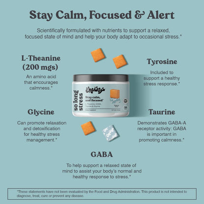 Chewsy So Long Stress – Calm Fruity Chews with L-Theanine, GABA, Magnesium | Non-GMO & Gluten-Free, 30-Day Supply